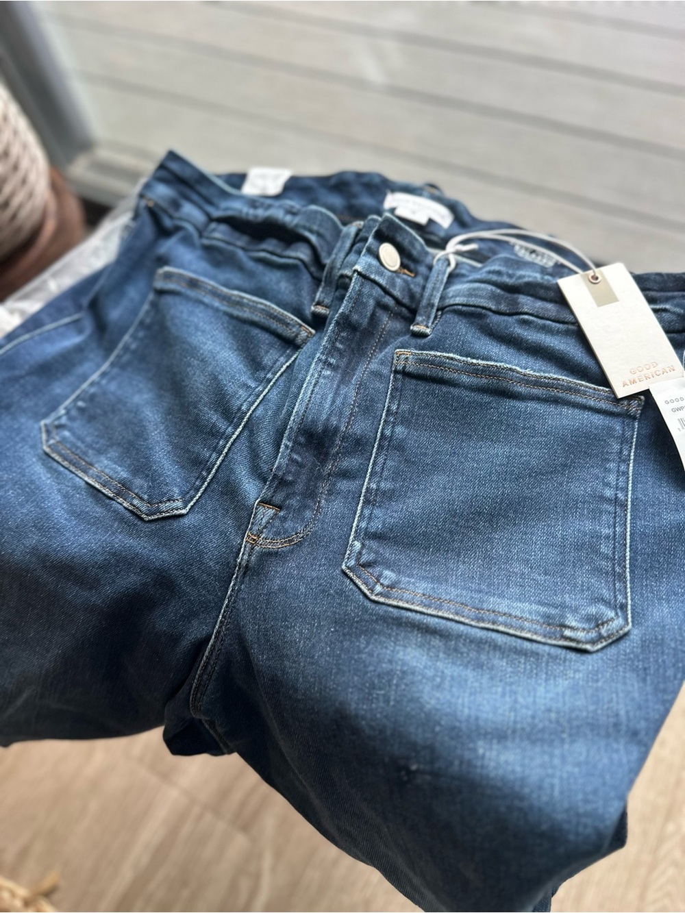 Good American Soft Tech Good Waist Palazzo Jeans Indigo Waist Cinching 16 - $178 - Picture 13 of 17